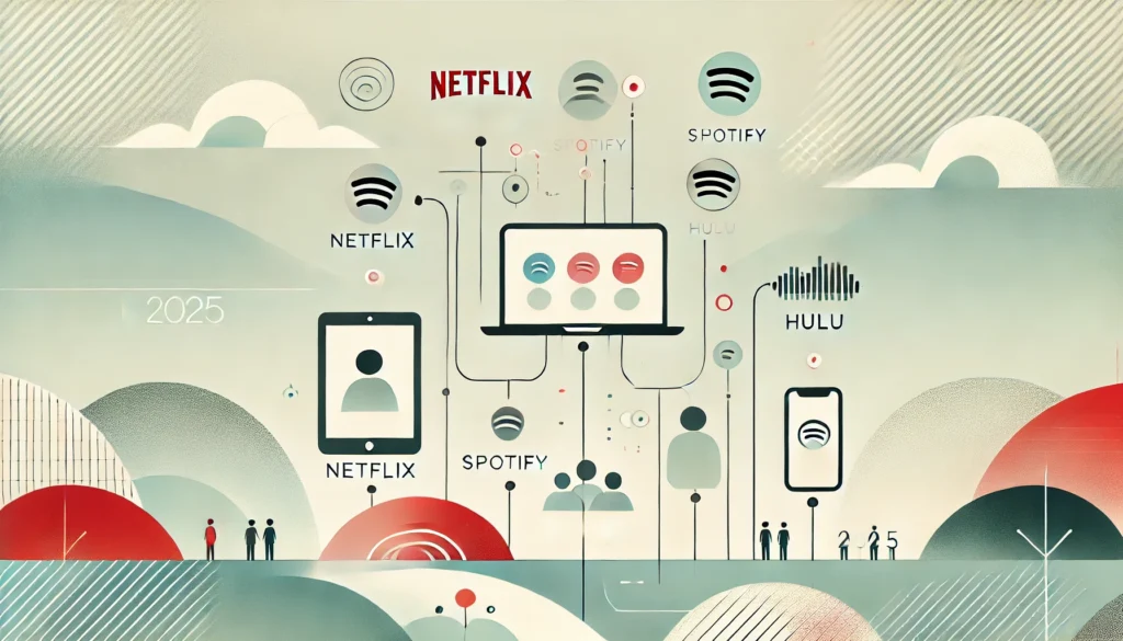 Illustration of devices symbolizing how to share streaming accounts legally in 2025.